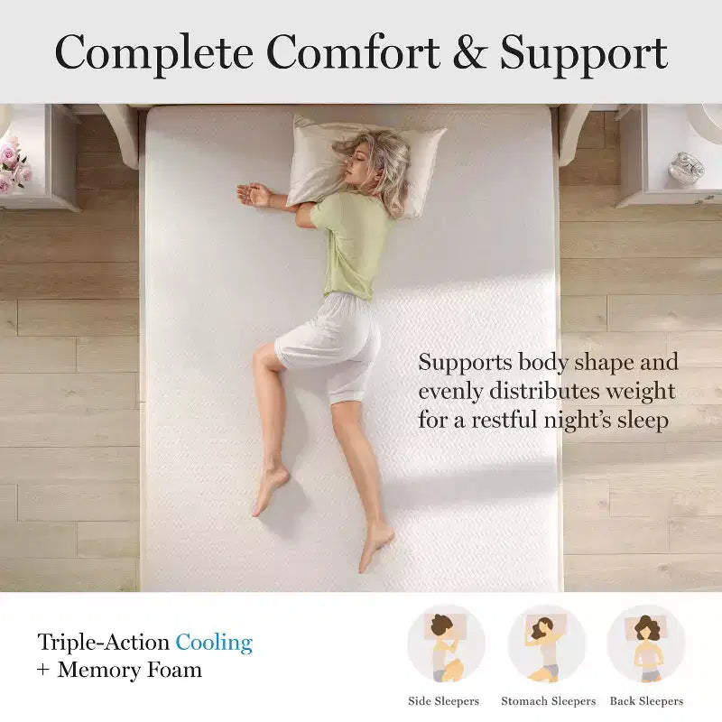 Matelas en mousse à mémoire de forme à gel rafraîchissant triple action, fermeté moyenne, 30 cm, avec plateau matelassé jacquard doux et respirant