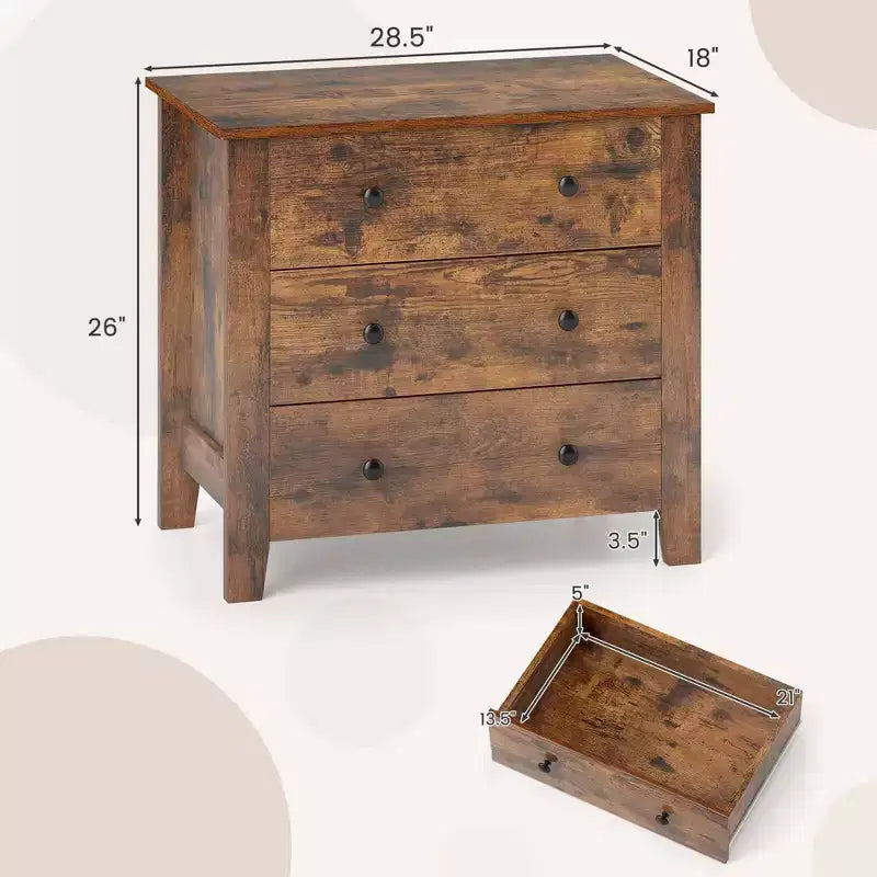 2 commodes à 3 tiroirs avec poignées pratiques, rails de guidage lisses, table d'appoint Noyer/Brun