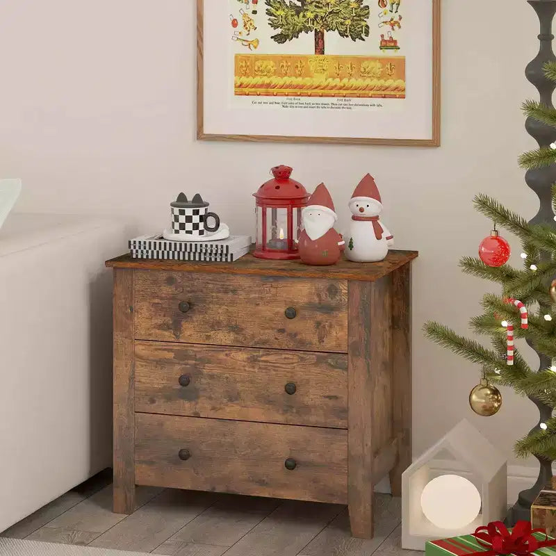 2 commodes à 3 tiroirs avec poignées pratiques, rails de guidage lisses, table d'appoint Noyer/Brun