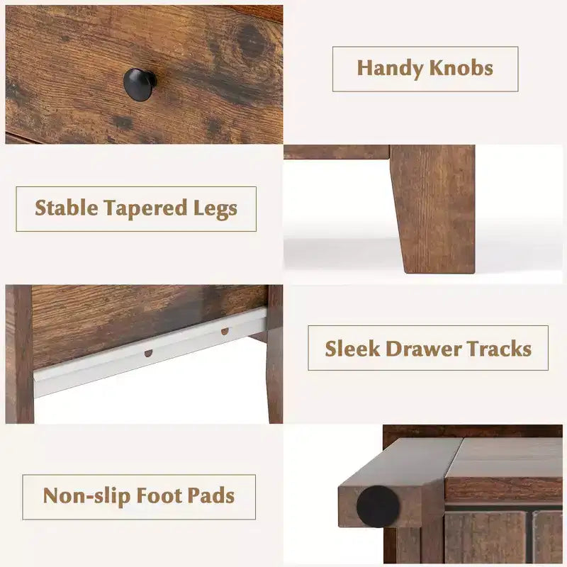 2 commodes à 3 tiroirs avec poignées pratiques, rails de guidage lisses, table d'appoint Noyer/Brun