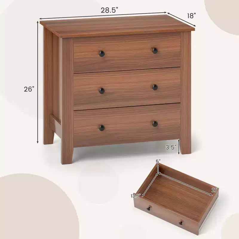 2 commodes à 3 tiroirs avec poignées pratiques, rails de guidage lisses, table d'appoint Noyer/Brun