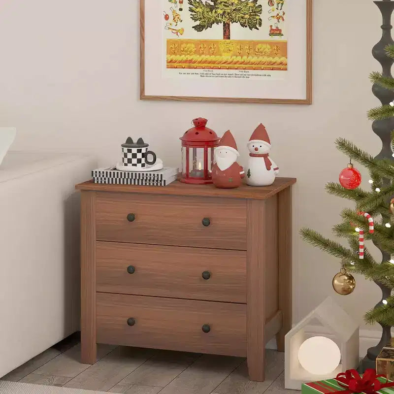 2 commodes à 3 tiroirs avec poignées pratiques, rails de guidage lisses, table d'appoint Noyer/Brun
