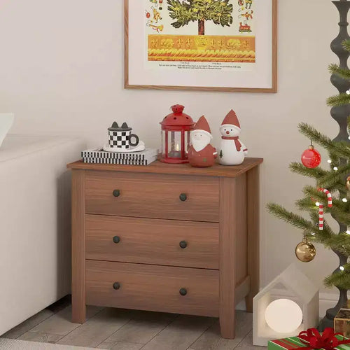 2 commodes à 3 tiroirs avec poignées pratiques, rails de guidage lisses, table d'appoint Noyer/Brun