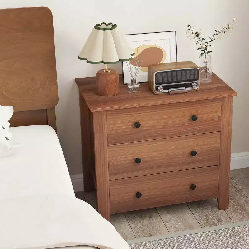 2 commodes à 3 tiroirs avec poignées pratiques, rails de guidage lisses, table d'appoint Noyer/Brun