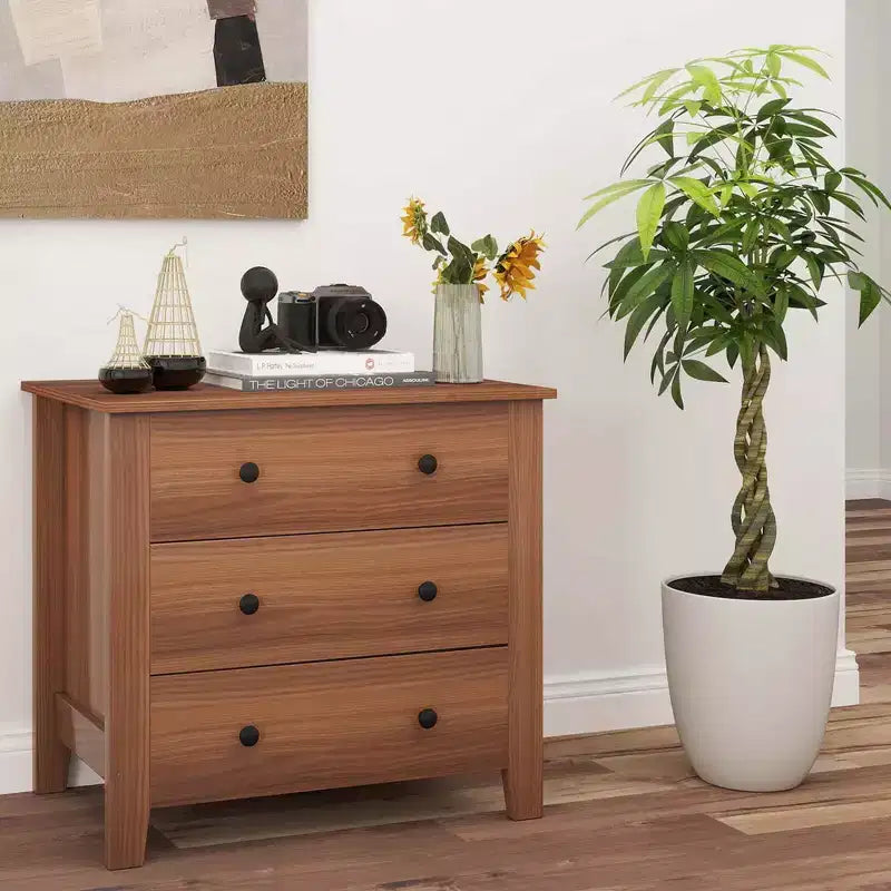 2 commodes à 3 tiroirs avec poignées pratiques, rails de guidage lisses, table d'appoint Noyer/Brun