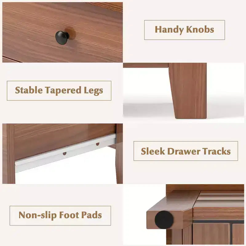 2 commodes à 3 tiroirs avec poignées pratiques, rails de guidage lisses, table d'appoint Noyer/Brun