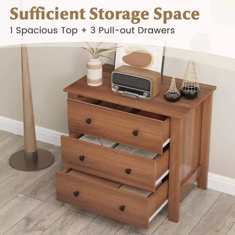 2 commodes à 3 tiroirs avec poignées pratiques, rails de guidage lisses, table d'appoint Noyer/Brun
