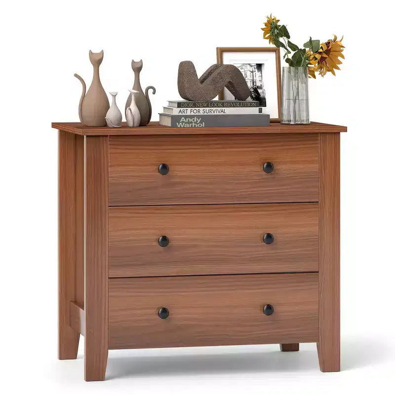 2 commodes à 3 tiroirs avec poignées pratiques, rails de guidage lisses, table d'appoint Noyer/Brun