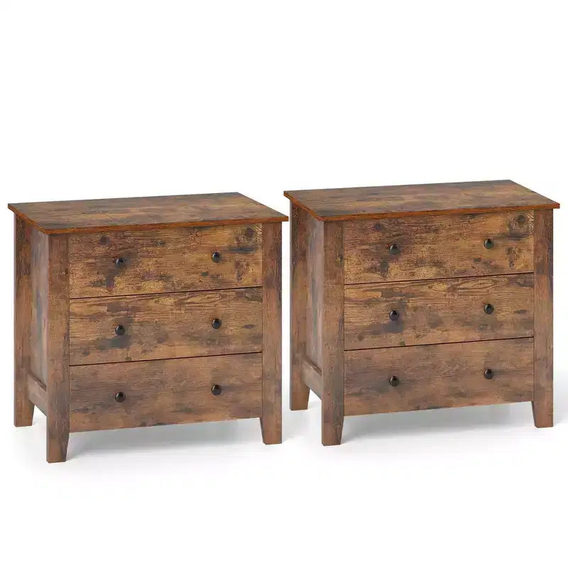 2 commodes à 3 tiroirs avec poignées pratiques, rails de guidage lisses, table d'appoint Noyer/Brun