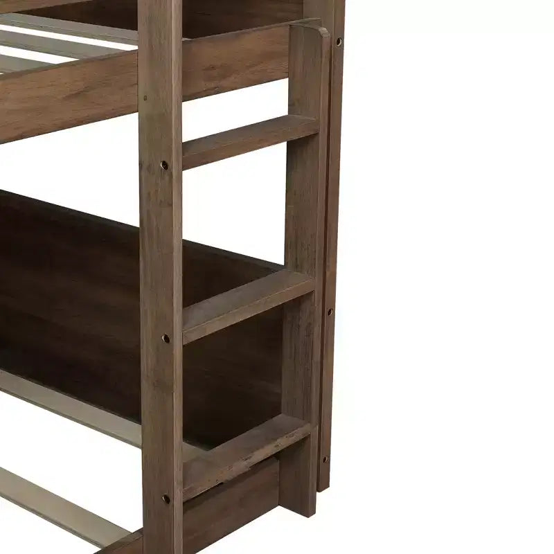 Lit superposé en bois d'hévéa double sur double avec barrières de sécurité et échelle