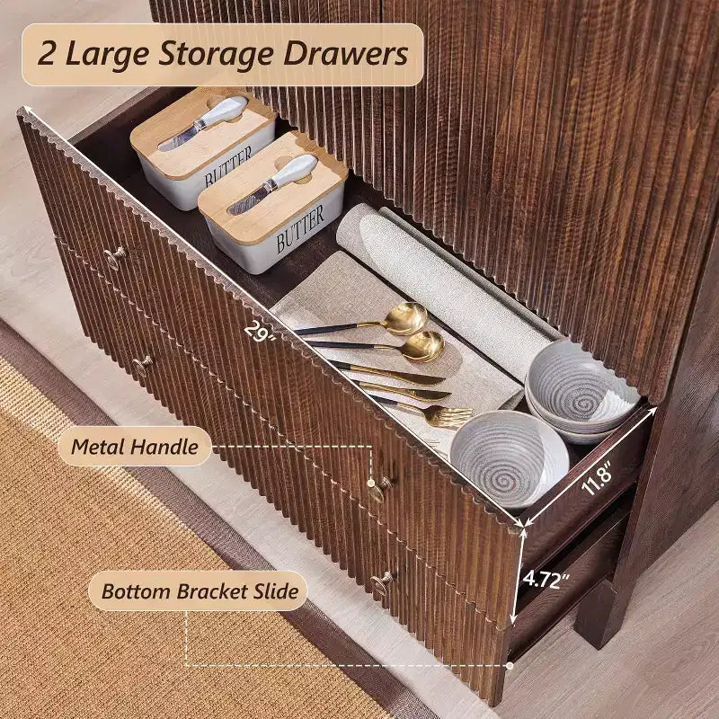 Armoire à portes cintrées, buffet de 180 cm de haut, avec étagères réglables et 2 grands tiroirs, meuble de rangement pour salon, salle de bain, cuisine