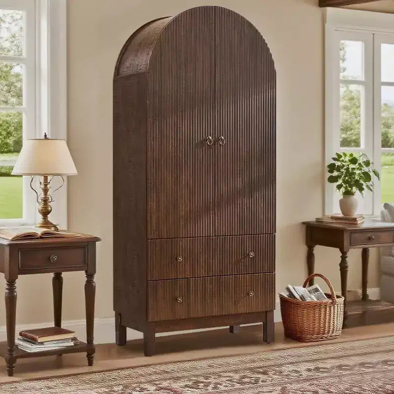 Armoire à portes cintrées, buffet de 180 cm de haut, avec étagères réglables et 2 grands tiroirs, meuble de rangement pour salon, salle de bain, cuisine