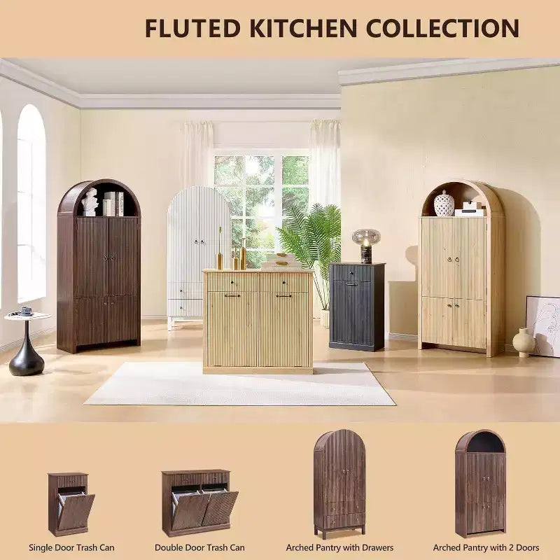 Armoire à portes cintrées, buffet de 180 cm de haut, avec étagères réglables et 2 grands tiroirs, meuble de rangement pour salon, salle de bain, cuisine
