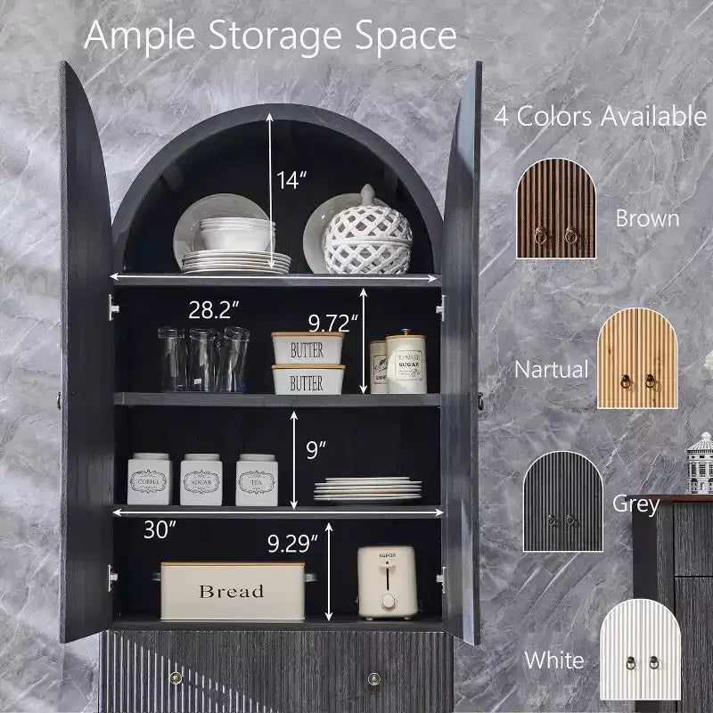Armoire à portes cintrées, buffet de 180 cm de haut, avec étagères réglables et 2 grands tiroirs, meuble de rangement pour salon, salle de bain, cuisine