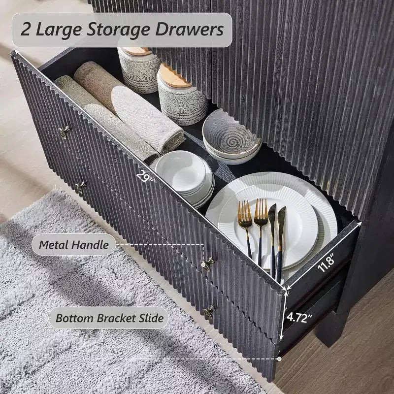 Armoire à portes cintrées, buffet de 180 cm de haut, avec étagères réglables et 2 grands tiroirs, meuble de rangement pour salon, salle de bain, cuisine