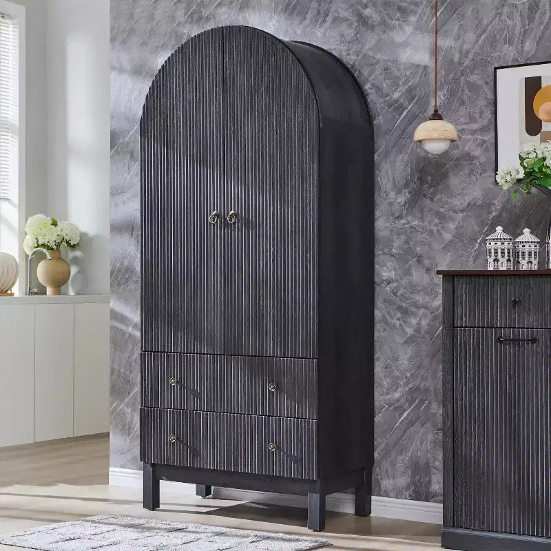 Armoire à portes cintrées, buffet de 180 cm de haut, avec étagères réglables et 2 grands tiroirs, meuble de rangement pour salon, salle de bain, cuisine
