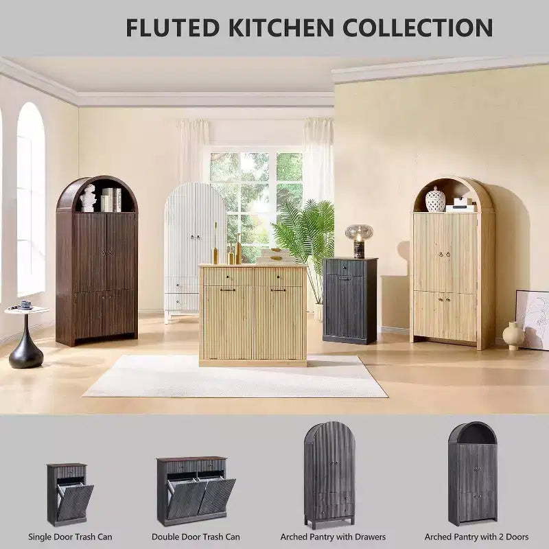 Armoire à portes cintrées, buffet de 180 cm de haut, avec étagères réglables et 2 grands tiroirs, meuble de rangement pour salon, salle de bain, cuisine