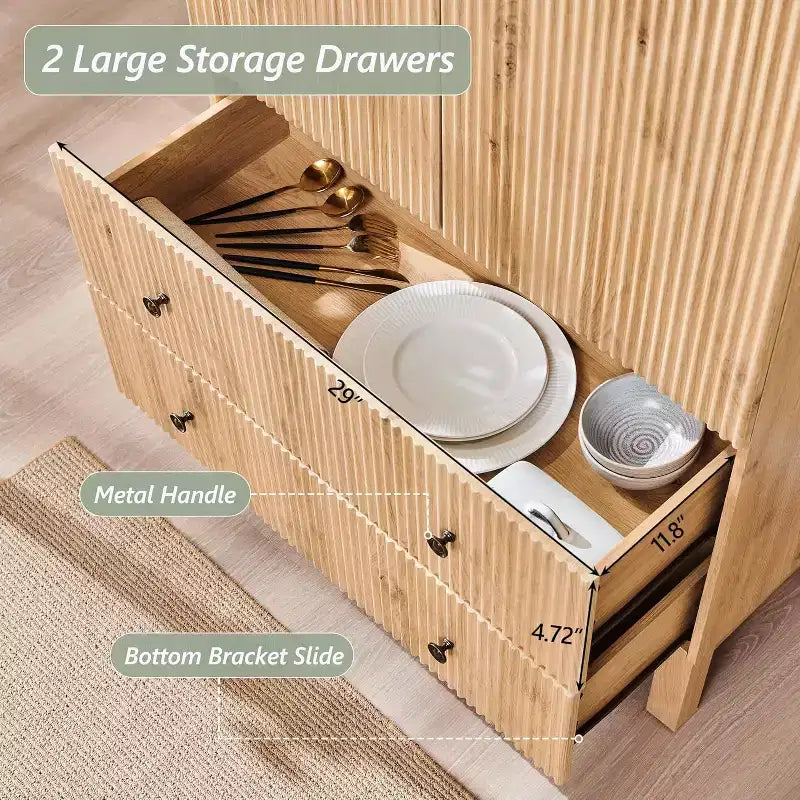 Armoire à portes cintrées, buffet de 180 cm de haut, avec étagères réglables et 2 grands tiroirs, meuble de rangement pour salon, salle de bain, cuisine