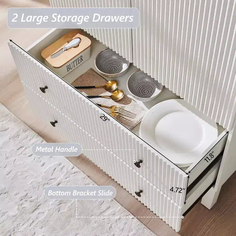 Armoire à portes cintrées, buffet de 180 cm de haut, avec étagères réglables et 2 grands tiroirs, meuble de rangement pour salon, salle de bain, cuisine