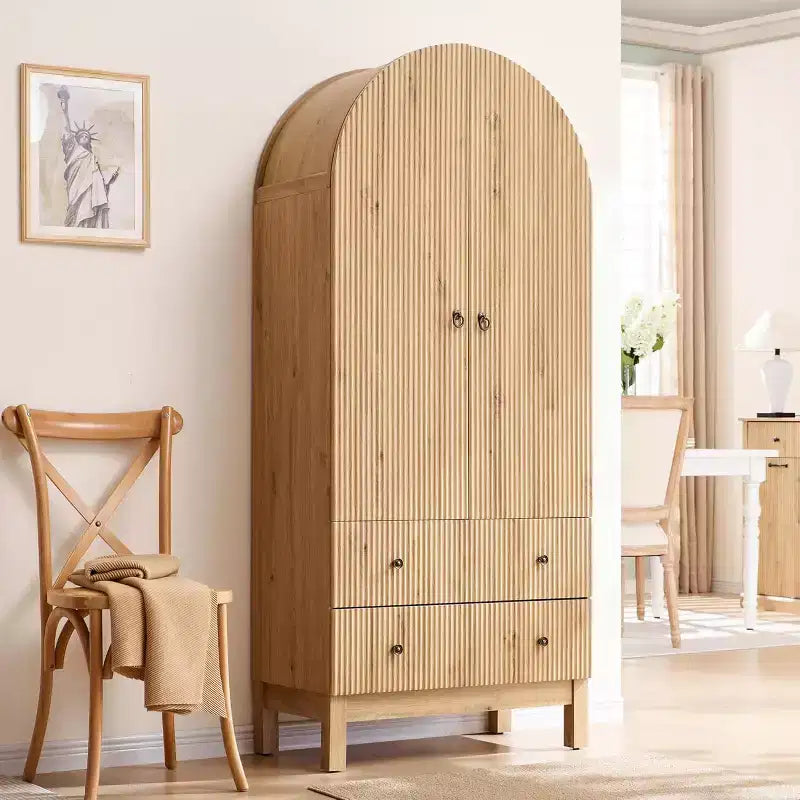 Armoire à portes cintrées, buffet de 180 cm de haut, avec étagères réglables et 2 grands tiroirs, meuble de rangement pour salon, salle de bain, cuisine