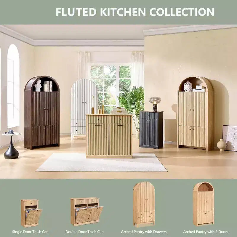 Armoire à portes cintrées, buffet de 180 cm de haut, avec étagères réglables et 2 grands tiroirs, meuble de rangement pour salon, salle de bain, cuisine