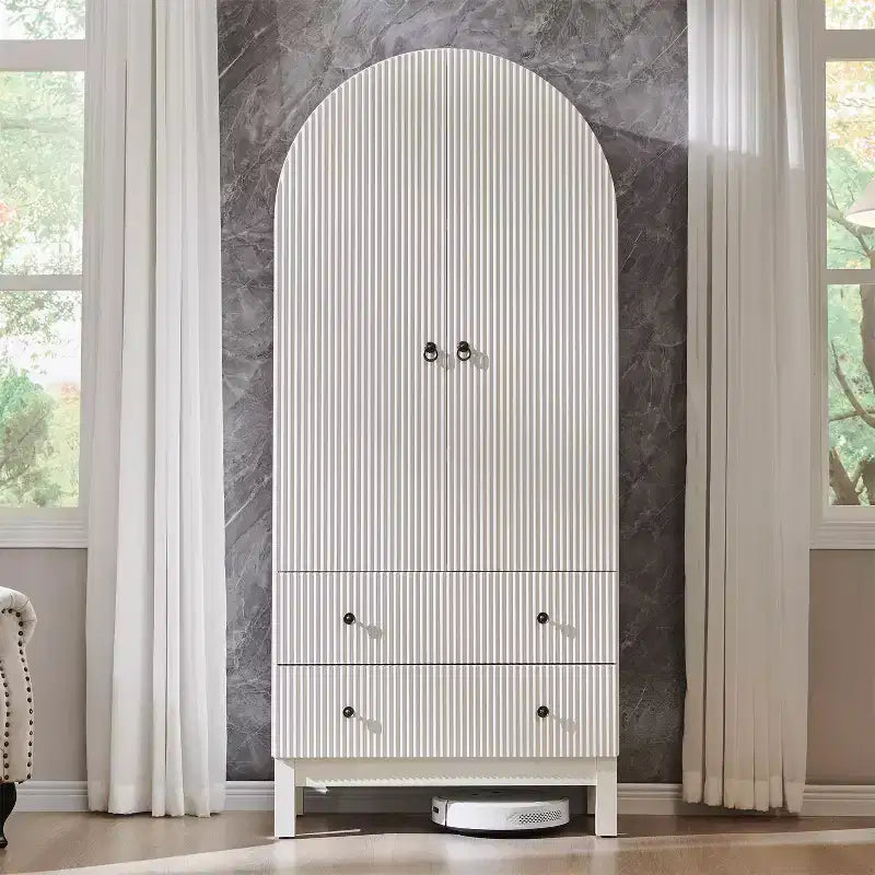 Armoire à portes cintrées, buffet de 180 cm de haut, avec étagères réglables et 2 grands tiroirs, meuble de rangement pour salon, salle de bain, cuisine