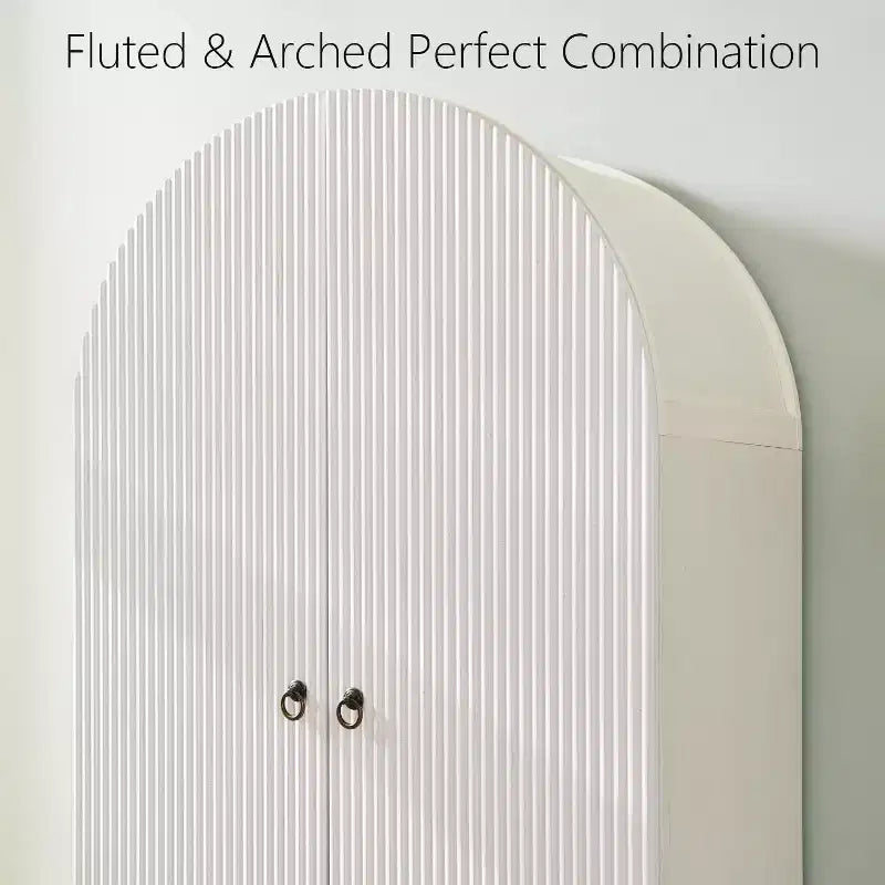 Armoire à portes cintrées, buffet de 180 cm de haut, avec étagères réglables et 2 grands tiroirs, meuble de rangement pour salon, salle de bain, cuisine