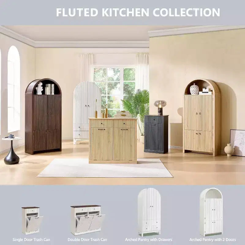 Armoire à portes cintrées, buffet de 180 cm de haut, avec étagères réglables et 2 grands tiroirs, meuble de rangement pour salon, salle de bain, cuisine