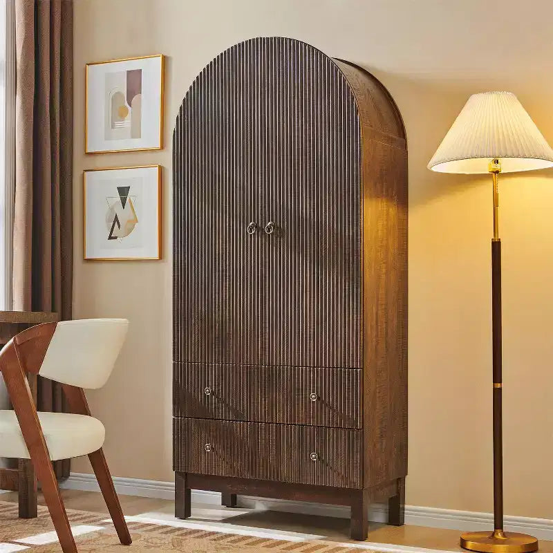 Armoire à portes cintrées, buffet de 180 cm de haut, avec étagères réglables et 2 grands tiroirs, meuble de rangement pour salon, salle de bain, cuisine