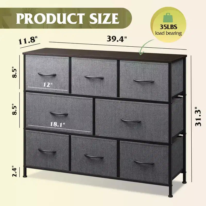 Commode à 8 tiroirs pour chambre à coucher, unité de rangement en tissu, grande commode à tiroirs pour entrée et salon
