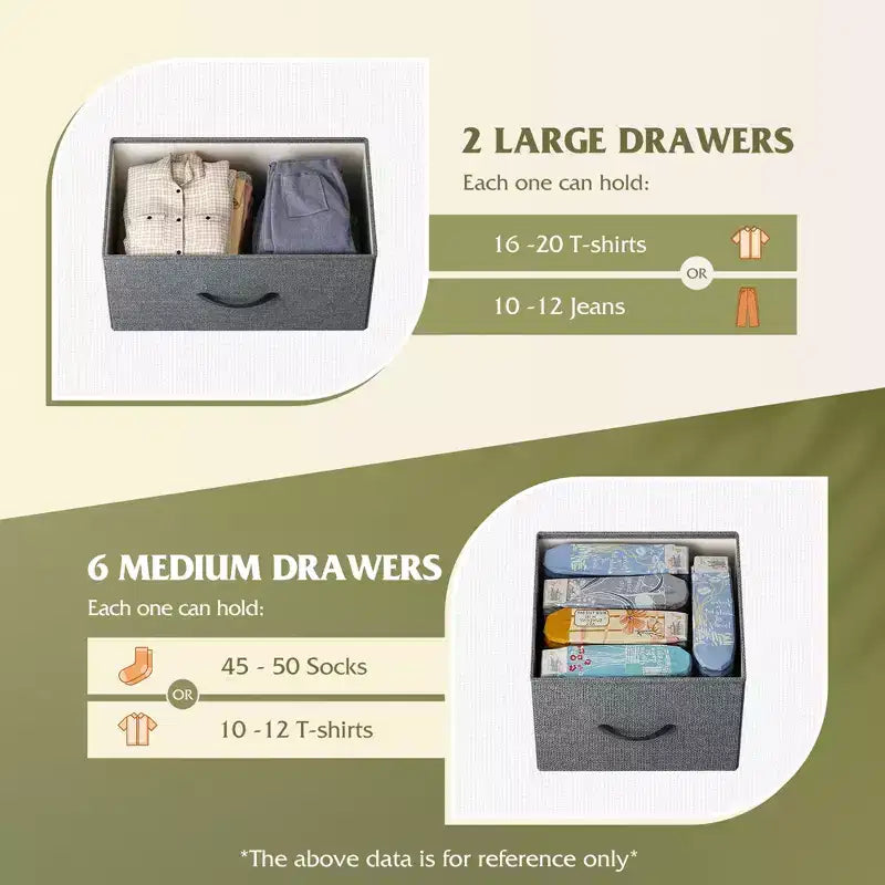Commode à 8 tiroirs pour chambre à coucher, unité de rangement en tissu, grande commode à tiroirs pour entrée et salon