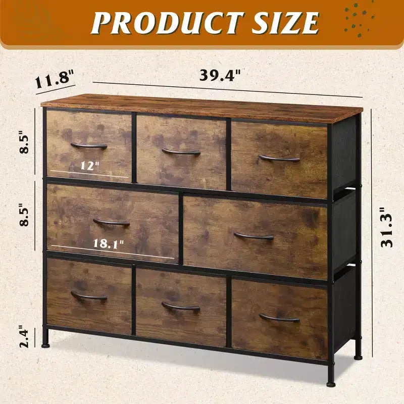 Commode à 8 tiroirs pour chambre à coucher, unité de rangement en tissu, grande commode à tiroirs pour entrée et salon