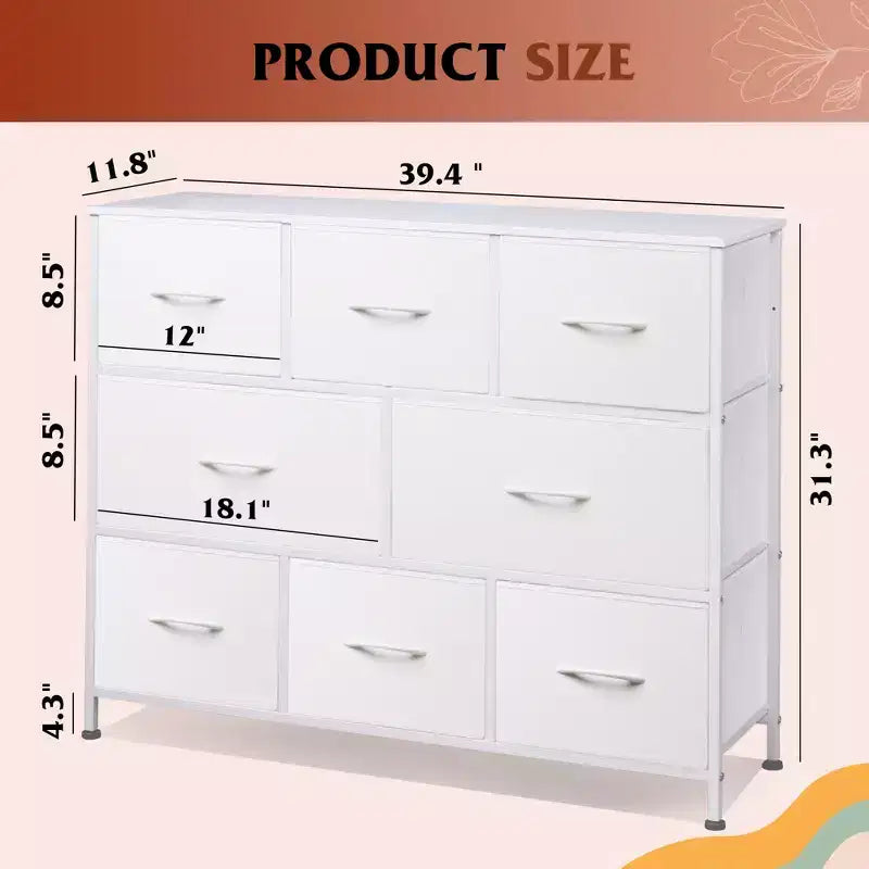Commode à 8 tiroirs pour chambre à coucher, unité de rangement en tissu, grande commode à tiroirs pour entrée et salon
