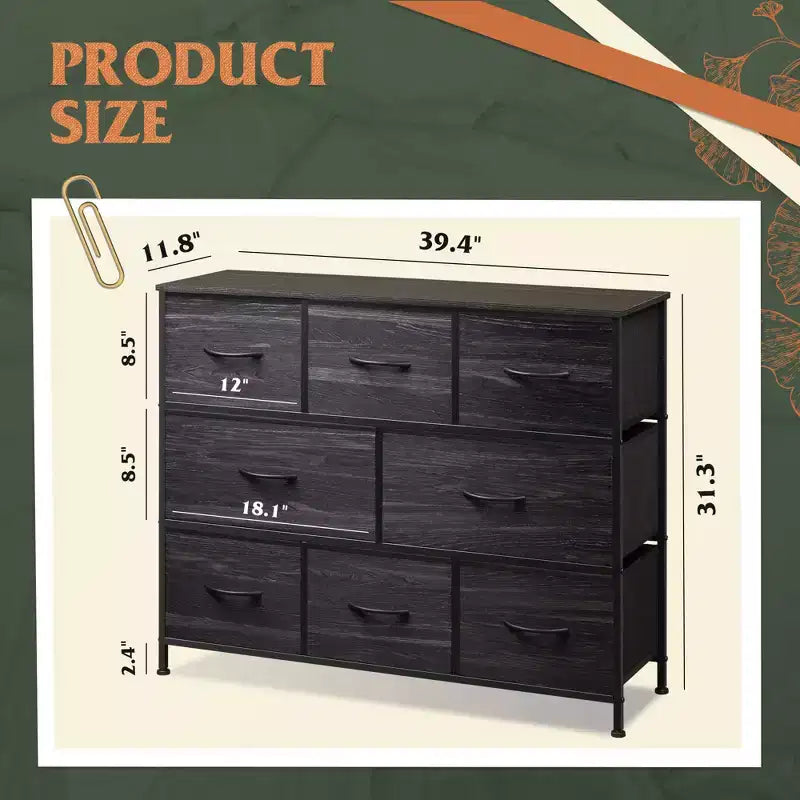Commode à 8 tiroirs pour chambre à coucher, unité de rangement en tissu, grande commode à tiroirs pour entrée et salon