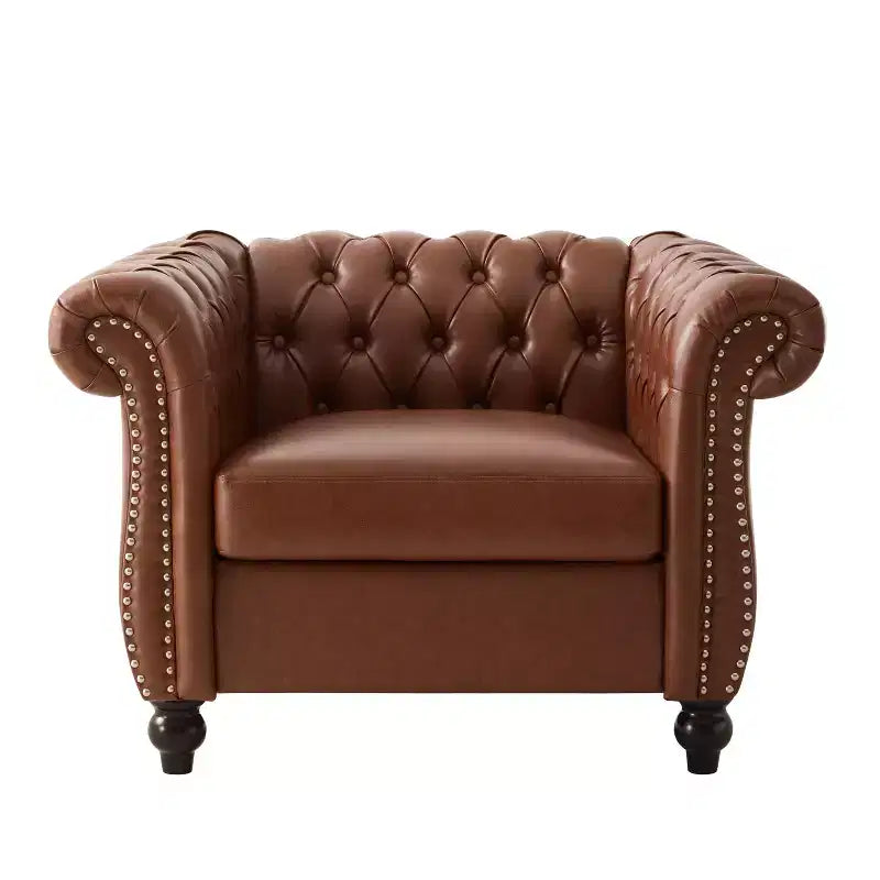 Fauteuil d'appoint capitonné en similicuir avec clous décoratifs