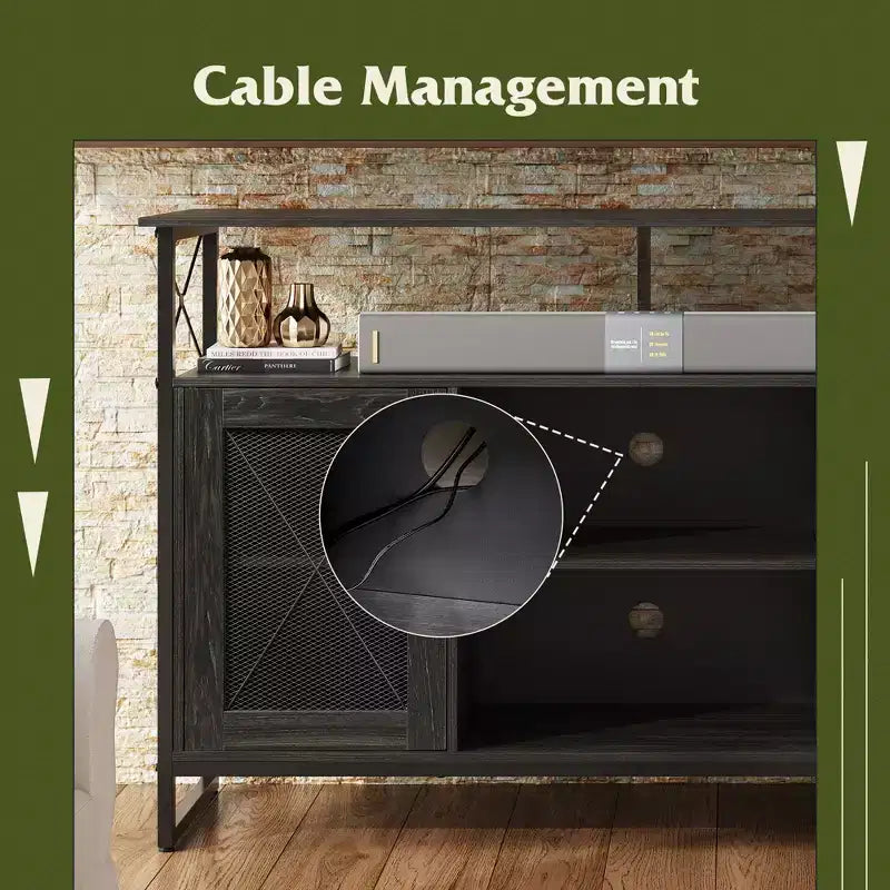 Meuble TV pour téléviseur 55 pouces, meuble de divertissement haut avec rangements, console TV industrielle pour chambre à coucher et salon