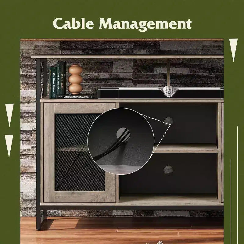 Meuble TV pour téléviseur 55 pouces, meuble de divertissement haut avec rangements, console TV industrielle pour chambre à coucher et salon