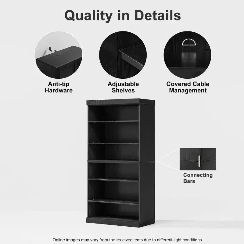 62 Meuble de rangement décoratif sans porte en bois veiné noir Bibliothèque