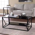 Table basse de cocktail à plateau en verre avec rangement - Noir