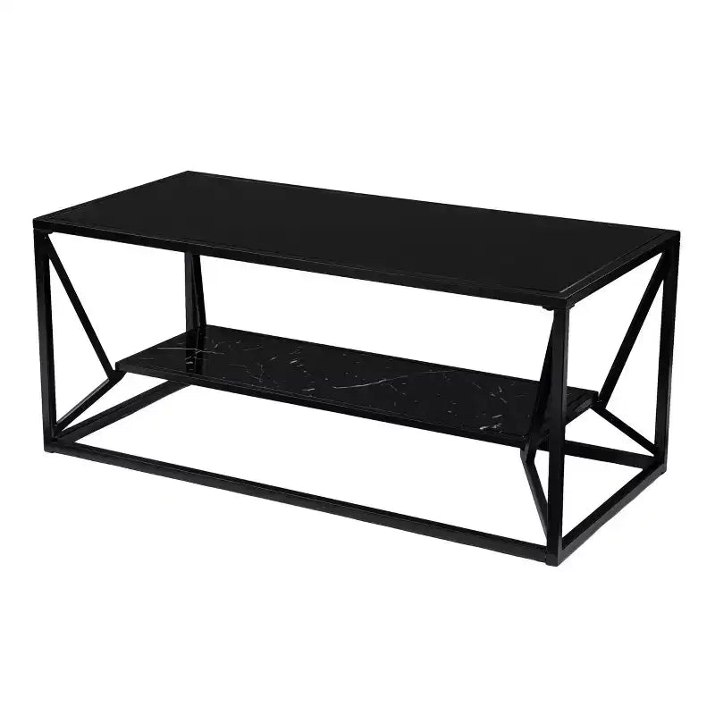 Table basse de cocktail à plateau en verre avec rangement - Noir