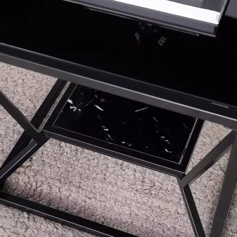 Table basse de cocktail à plateau en verre avec rangement - Noir