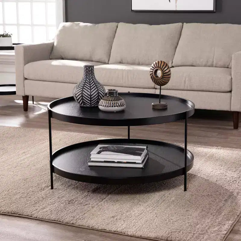 Table basse ronde de style ferme – Noir