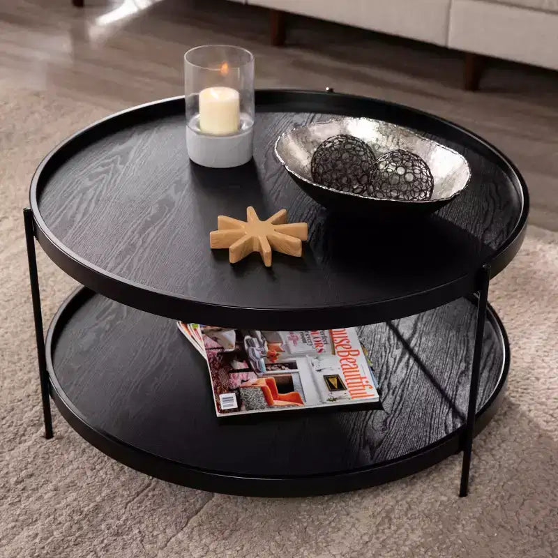 Table basse ronde de style ferme – Noir