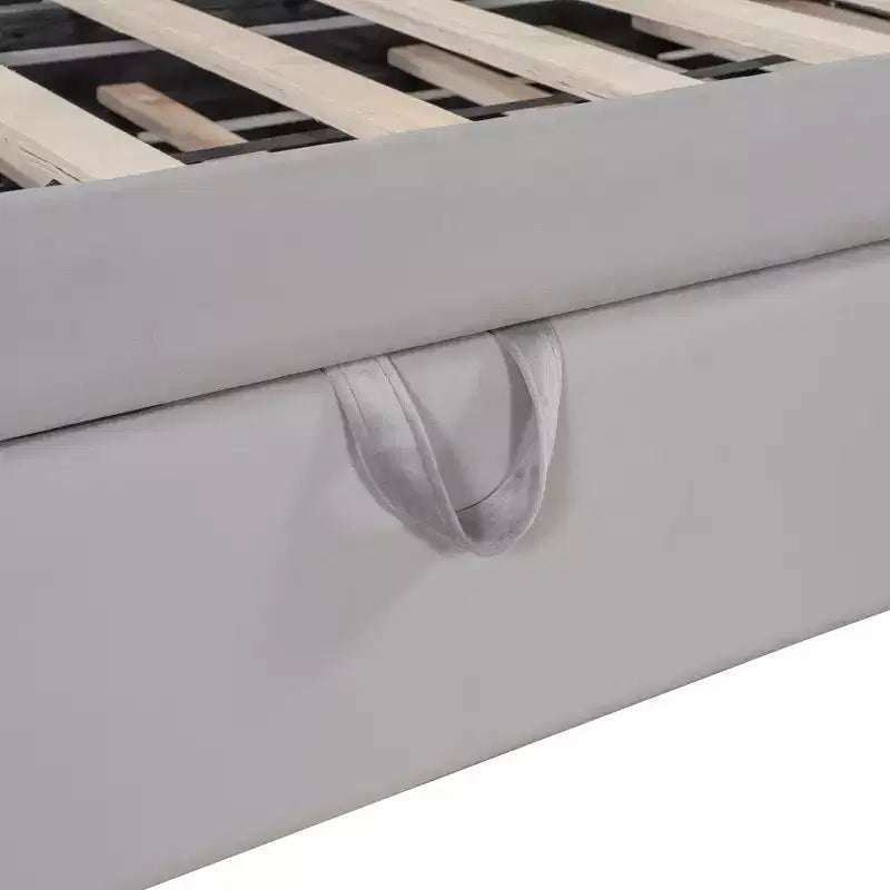 Lit de repos d'angle rembourré grand format avec lit gigogne relevable double, cadre de canapé-lit en velours rayé, beige/gris