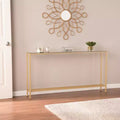 Console étroite et longue avec plateau miroir - Dorée