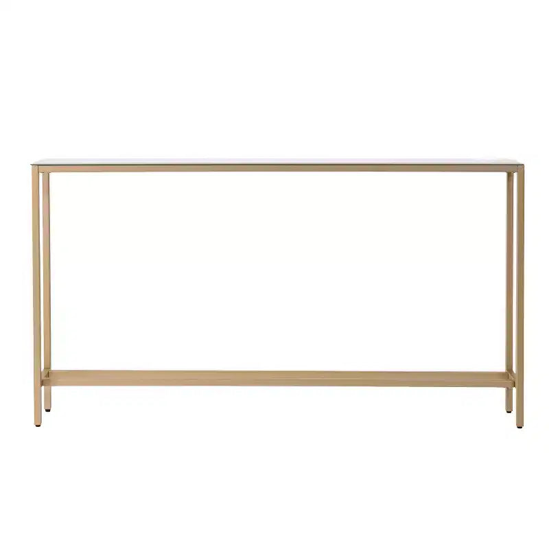 Console étroite et longue avec plateau miroir - Dorée