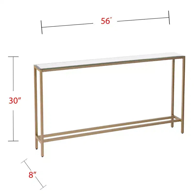 Console étroite et longue avec plateau miroir - Dorée