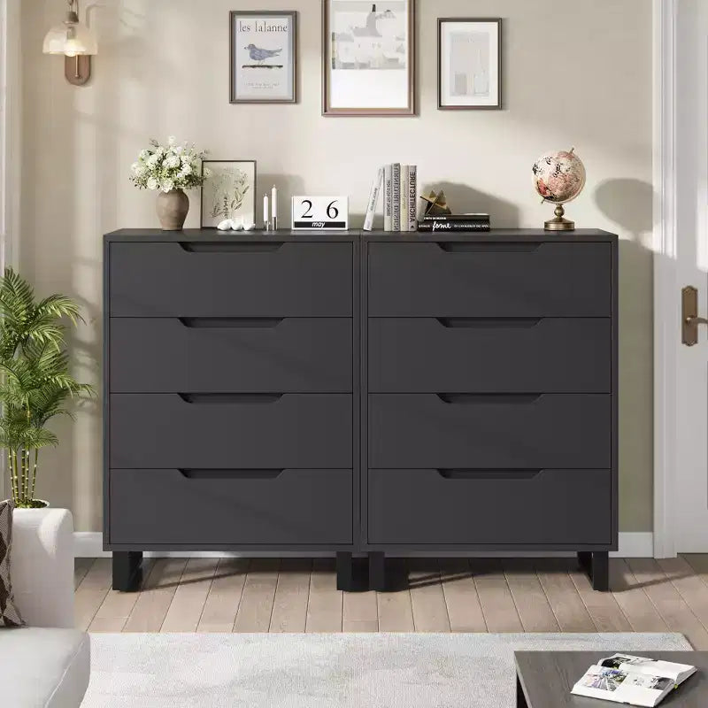 4 commodes de chambre, commode haute de 106 cm, armoire verticale autonome à tiroirs avec rangement, commode de rangement en bois pour chambre à coucher