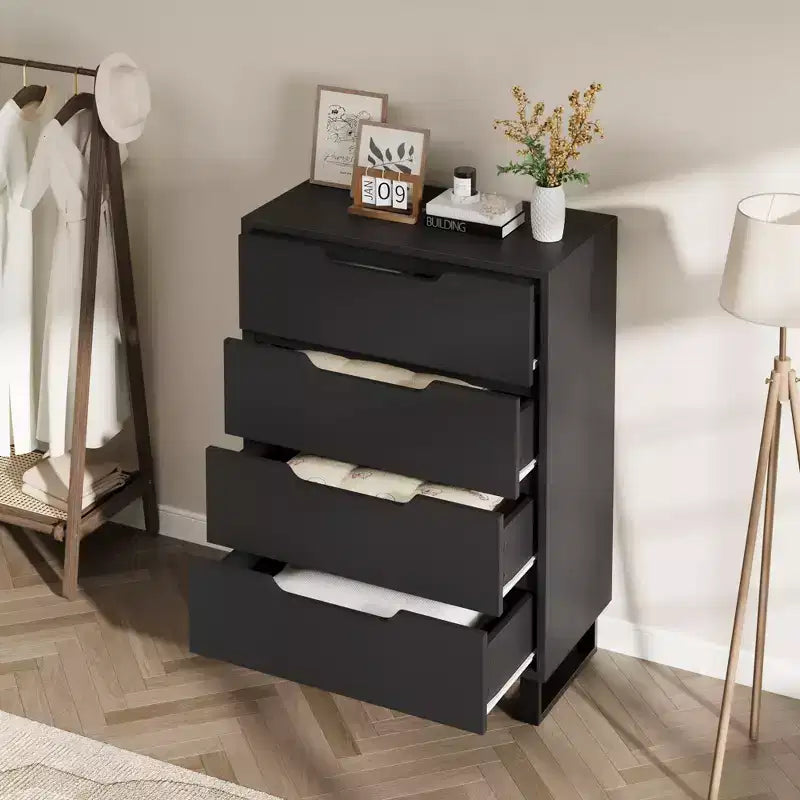 4 commodes de chambre, commode haute de 106 cm, armoire verticale autonome à tiroirs avec rangement, commode de rangement en bois pour chambre à coucher
