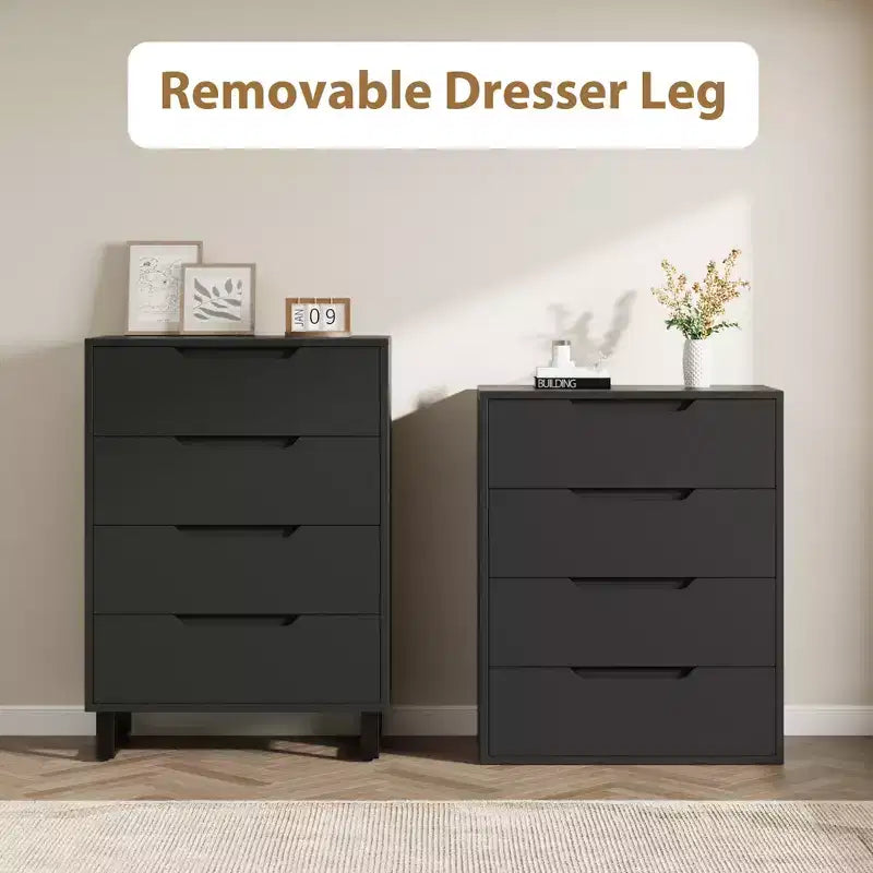 4 commodes de chambre, commode haute de 106 cm, armoire verticale autonome à tiroirs avec rangement, commode de rangement en bois pour chambre à coucher